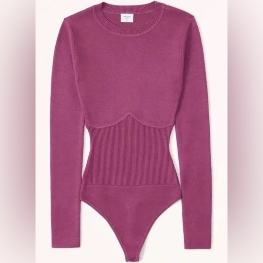 Abercrombie Long-Sleeve Crew Corset Sweater Bodysuit in Magenta XS